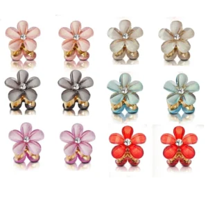 Mini Flower Hair Clips, Crystal Rhinestone Center 12 Pcs Hair Claw Clips for Women Girls Small Korean Style Pearl Metal Hair Clip Accessories Flower...