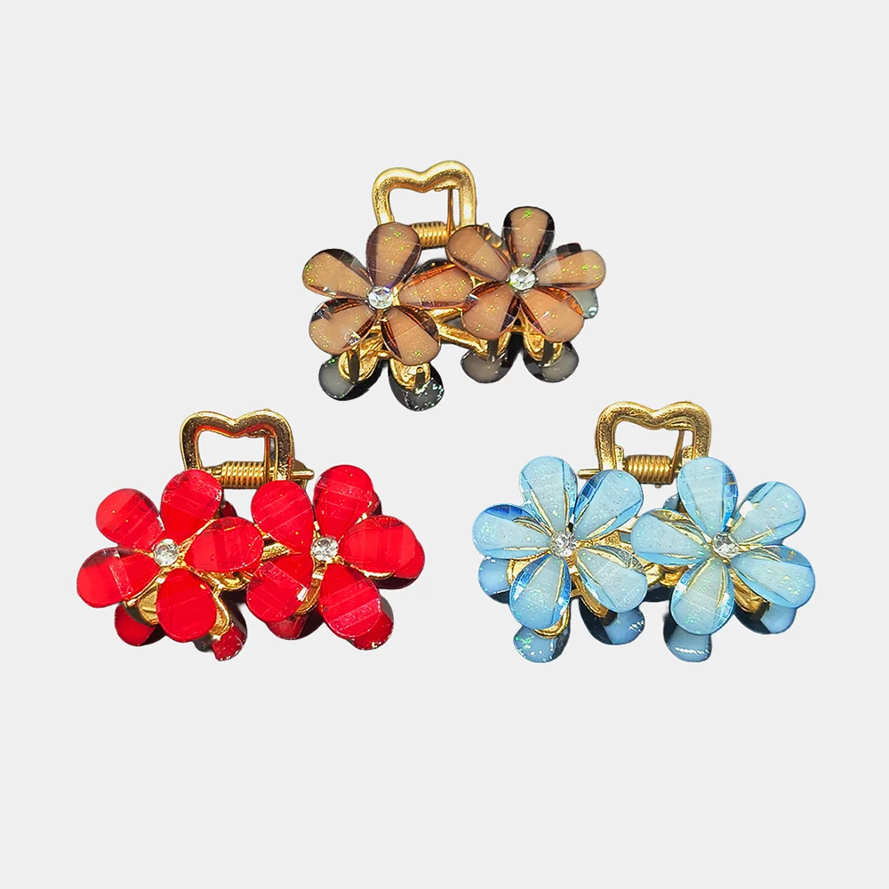 Crystal Flower Mini Hair Claw Clips