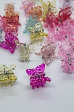 Mini Butterfly Hair Claw Clips | Colorful Glitter Transparent Jaw Clips for Girls & Women Pack Of 6