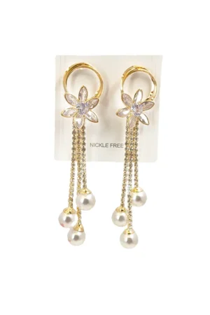 Stylish Party Wear American Diamond Dangle Earrings with Pearls